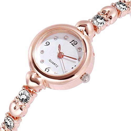 Acnos® Premium Girl's Special Quality Different Heart Shape Bangle Analog Watch with Rose Gold Bracelet - Pack of 2