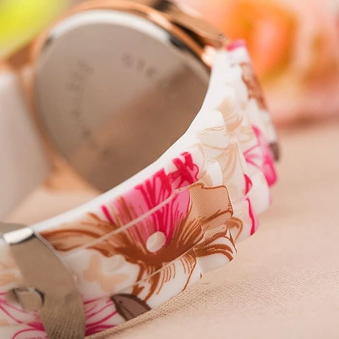 Shocknshop Silicone Flower Design Multicolour Floral Print Silicone Belt Analog Watch For Women's & Girls -W52