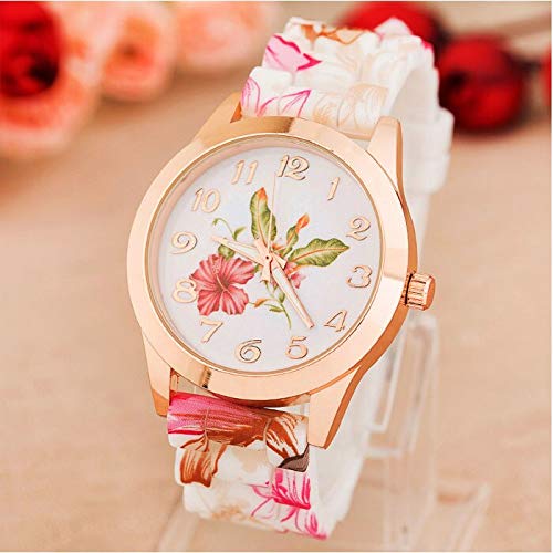 Shocknshop Silicone Flower Design Multicolour Floral Print Silicone Belt Analog Watch For Women's & Girls -W52
