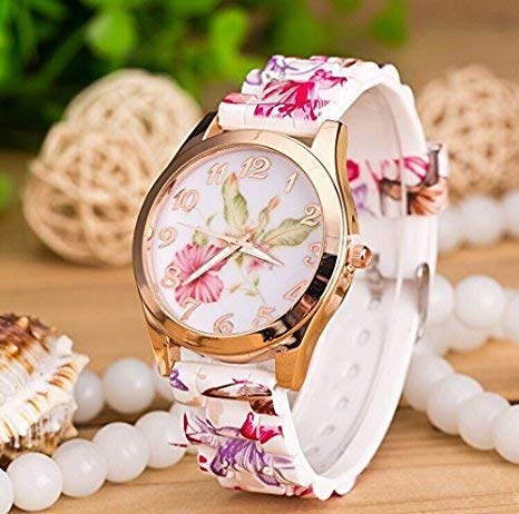 Shocknshop Silicone Flower Design Multicolour Floral Print Silicone Belt Analog Watch For Women's & Girls -W52