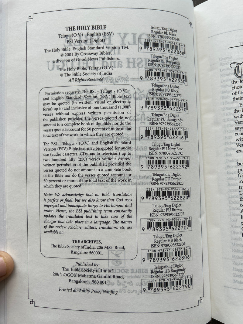 Eachdaykart Holy Bible Bilingual (English & Telugu) – Leatherette Black (BSI)