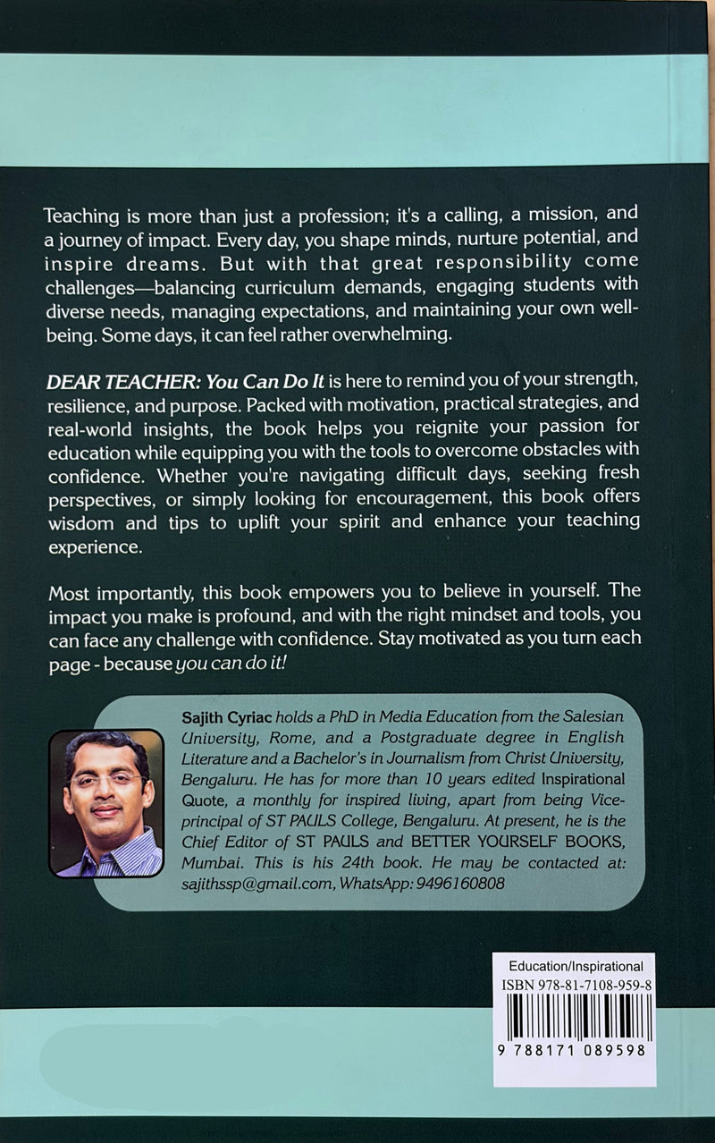 Dear Teacher You Can Do It By Dr Sajith Cyriac Teacher Motivation Book EachDayKart