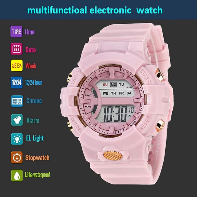 Shocknshop Digital Kids Children Multi Functional Pink Watch for Girls & Boys -325PI