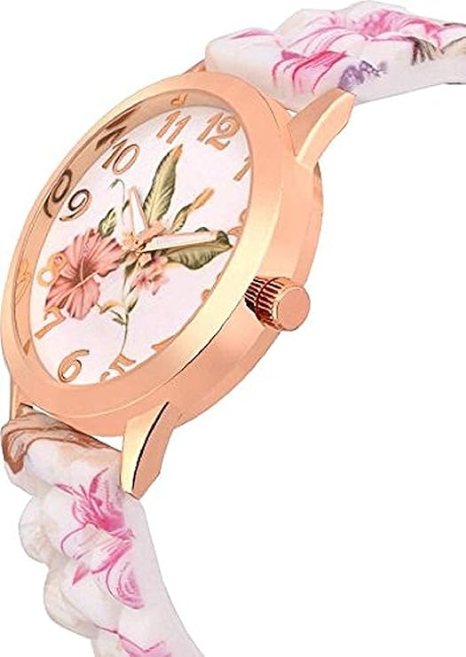 Shocknshop Silicone Flower Design Multicolour Floral Print Silicone Belt Analog Watch For Women's & Girls -W52