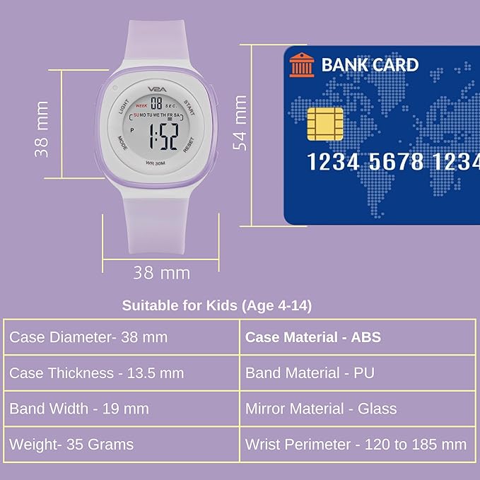 V2A Digital Watch for Girls – Kids Between 4 to 14 Years of Age Multi-Functional 30 M Waterproof Digital Sports Watches for Girls | Digital Watch for Girls Age 4 5 6 7 8 9