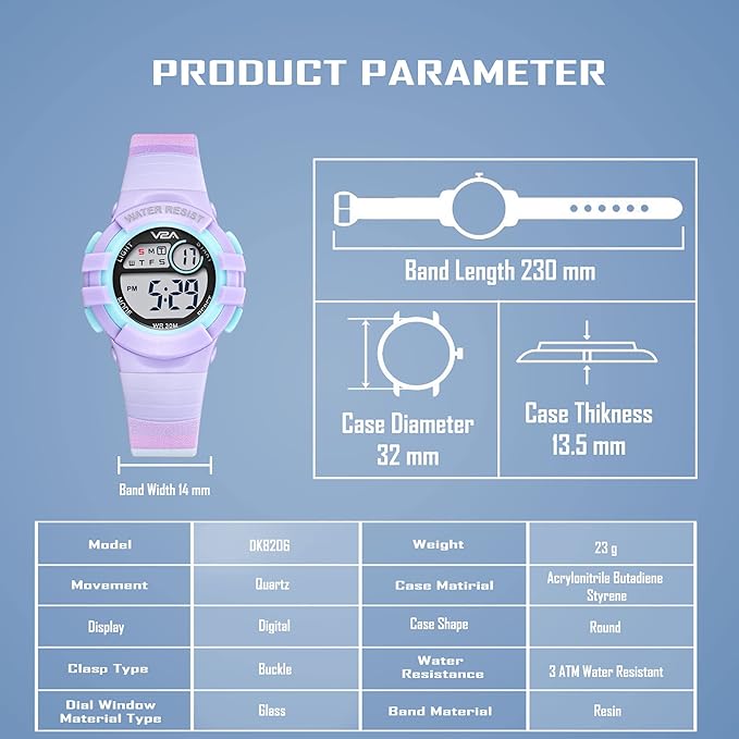 V2A Girls Kids Watch - Gifts for Girls Age 3-10 30 M Waterproof Digital Sports Watches for 3 4 5 6 7 8 Year Old Girls