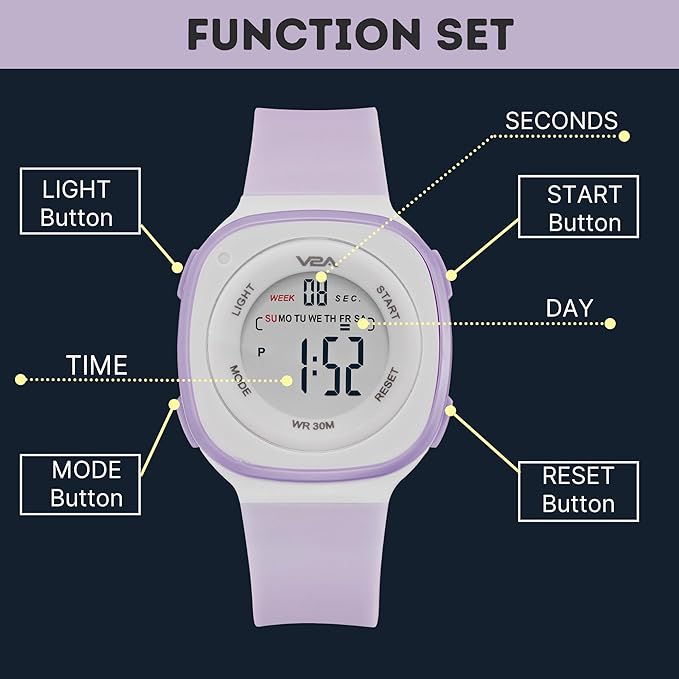 V2A Digital Watch for Girls – Kids Between 4 to 14 Years of Age Multi-Functional 30 M Waterproof Digital Sports Watches for Girls | Digital Watch for Girls Age 4 5 6 7 8 9