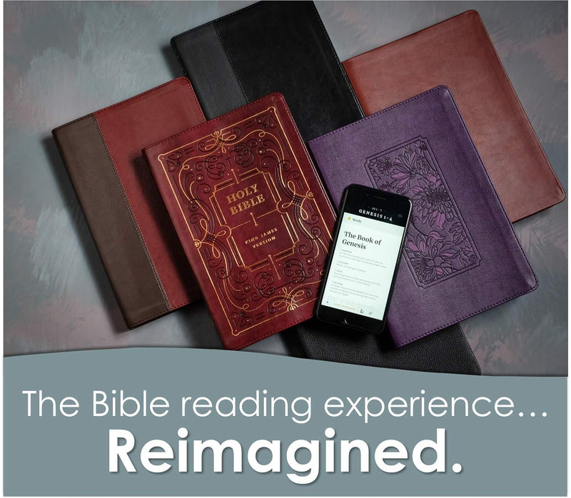 KJV Large Print Thinline Reference Bible Genuine Leather Black Red Letter English Christian Books