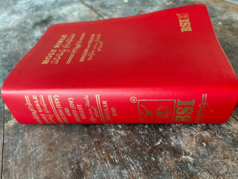 Eachdaykart Holy Bible, English ESV and Telugu OV Bilingual Diglot, Red Rexin Cover, BSI Edition