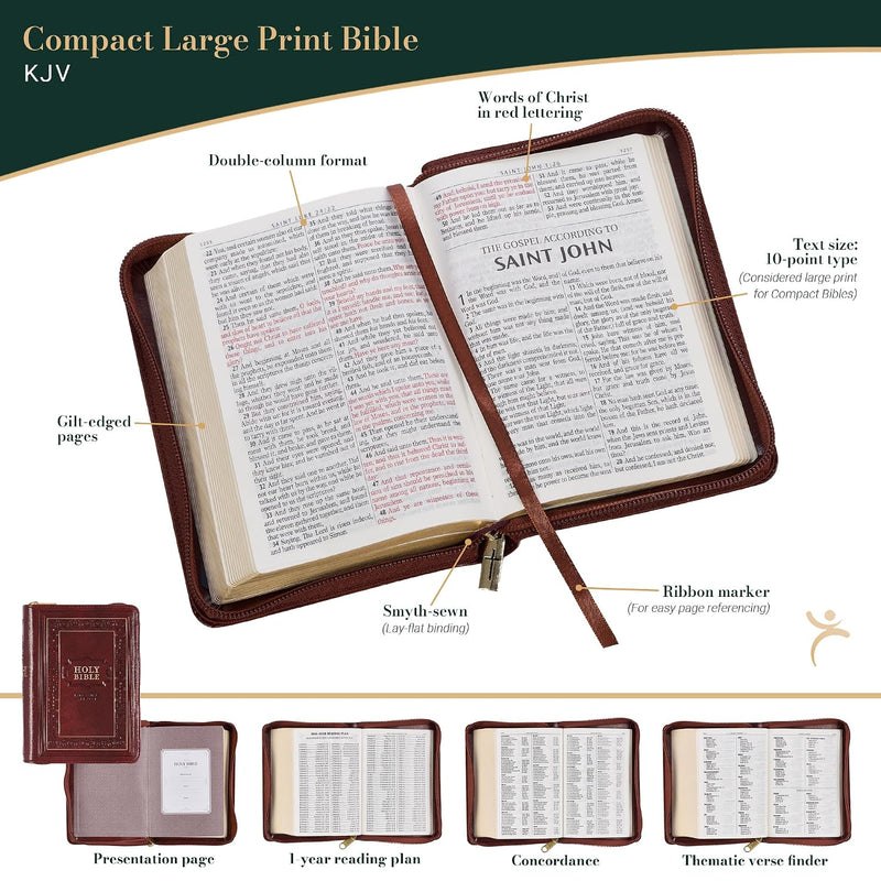 KJV Large Print Compact Bible Burgundy Faux Leather with Zipper
