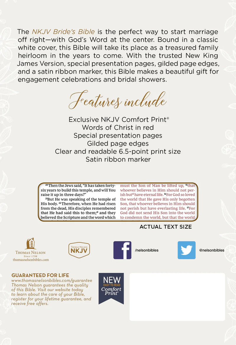 NKJV Brides Bible White Leathersoft Red Letter Comfort Print | EachDayKart
