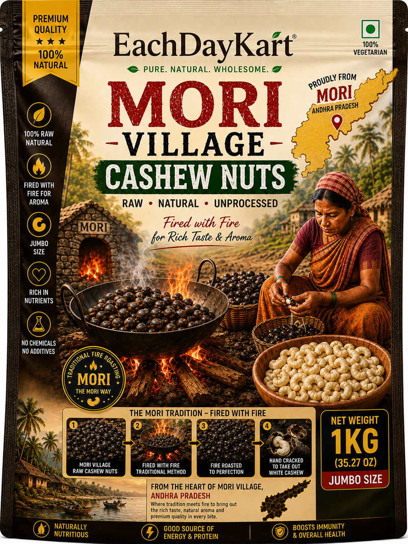 MORI Village Fire Roasted Jumbo Cashew Nuts (Premium W320/W240) | 1KG | Andhra Pradesh | EachDayKart