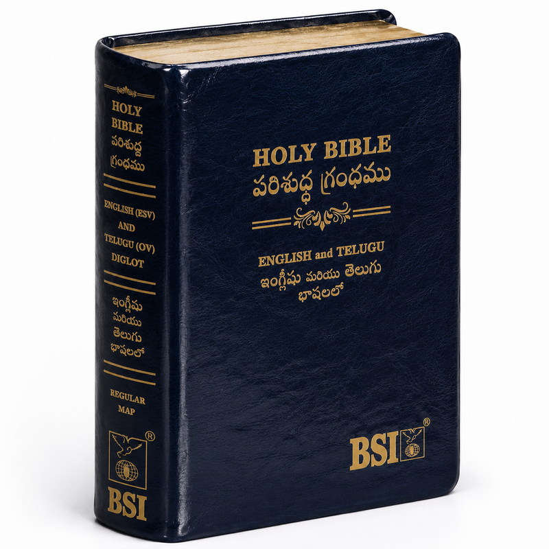 Telugu English Diglot Bible Royal PU Rexin Leatherbound Blue by BSI with ESV and OV