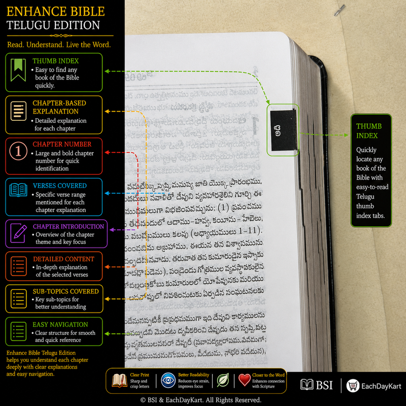 Telugu Bible OV Enhanced Red Letter Edition | Reference Bible | BSI Version 2026 | Black PU Leatherbound | Old & New Testament