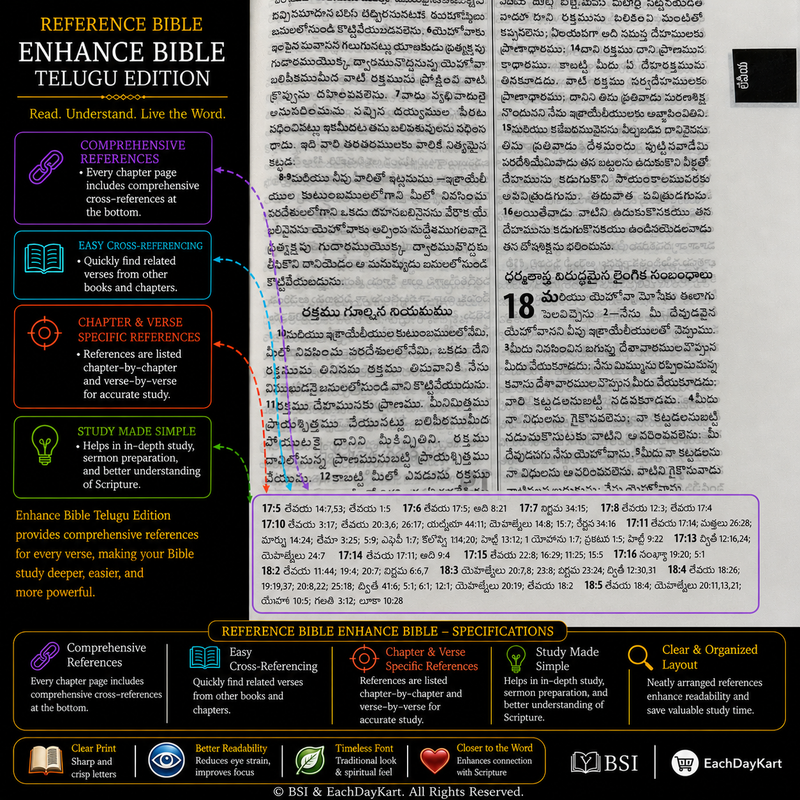 Telugu Bible OV Enhanced Red Letter Edition | Reference Bible | BSI Version 2026 | Black PU Leatherbound | Old & New Testament