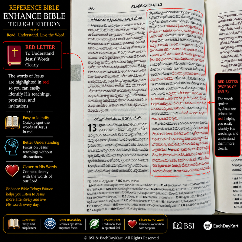 Telugu Bible OV Enhanced Red Letter Edition | Reference Bible | BSI Version 2026 | Black PU Leatherbound | Old & New Testament