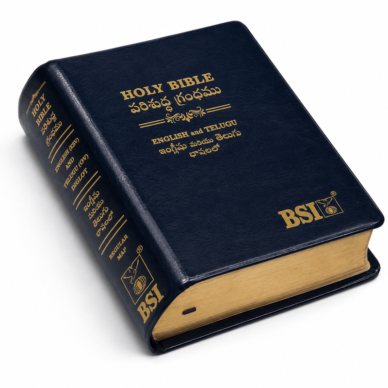 Telugu English Diglot Bible Royal PU Rexin Leatherbound Blue by BSI with ESV and OV