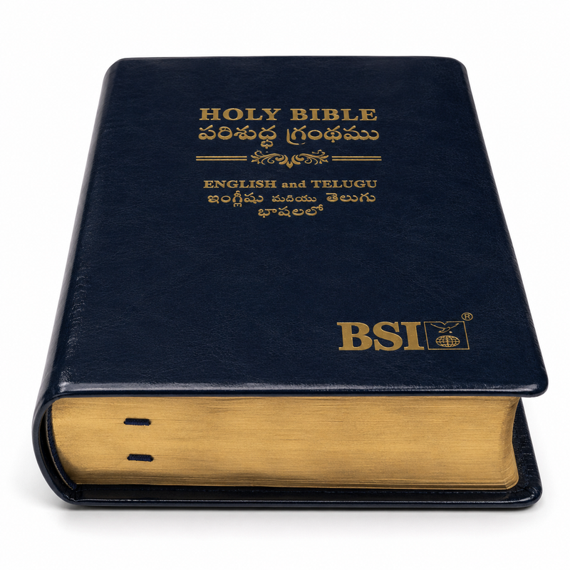 Telugu English Diglot Bible Royal PU Rexin Leatherbound Blue by BSI with ESV and OV