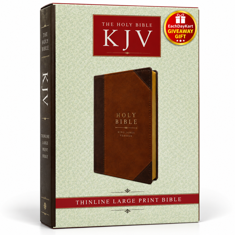 KJV Holy Bible Thinline Large Print Two Tone Brown LeatherSoft English Bible
