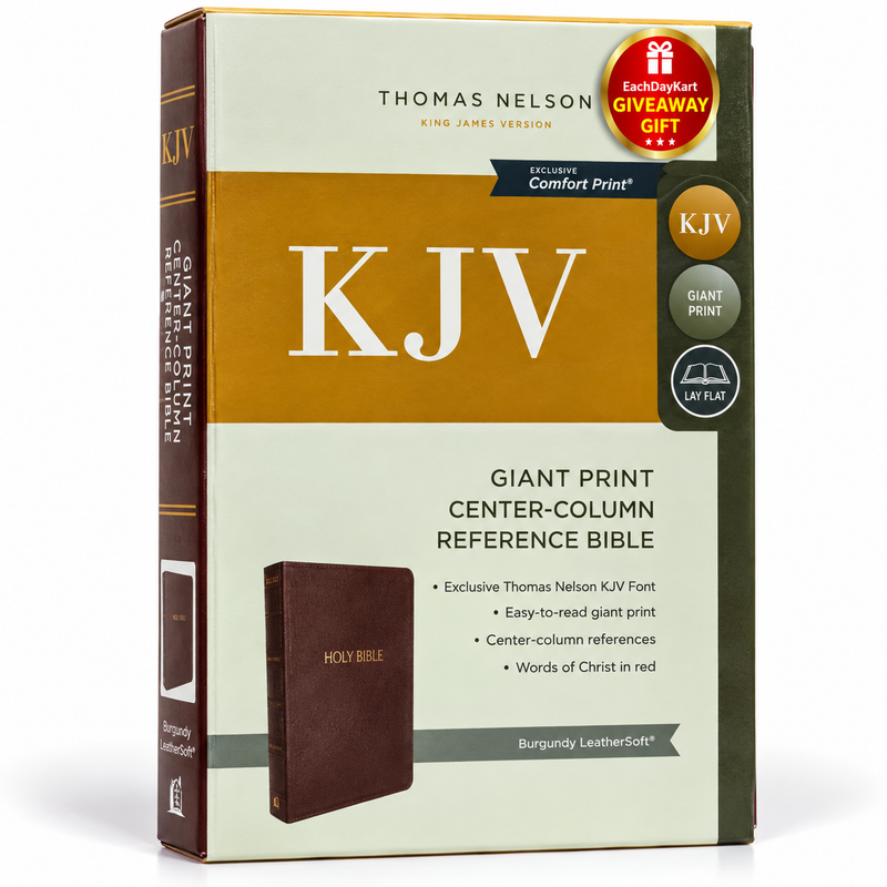 KJV Holy Bible Giant Print Burgundy Leather Look Red Letter Comfort Print English Bible