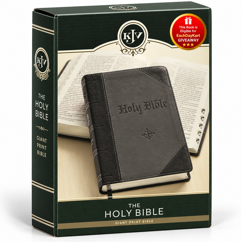 KJV Holy Bible Giant Print Black Gray Imitation Leather Red Letter English Bible