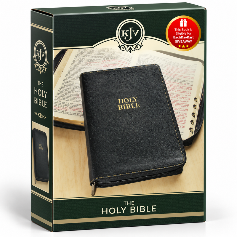 KJV Holy Bible Thinline Large Print Black LeatherSoft Zipper Closure Red Letter English Bible