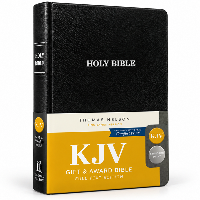 KJV Holy Bible Gift and Award Black Leather-Look Red Letter Comfort Print English Bible