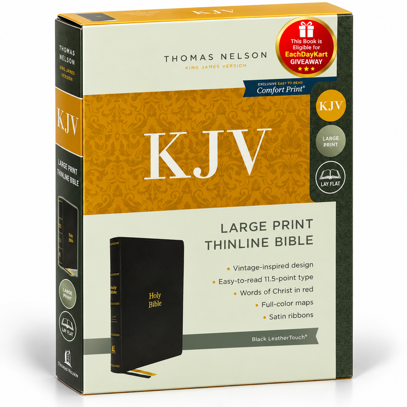 KJV Holy Bible Large Print Thinline Black Imitation Leather Red Letter Comfort Print Vintage Edition