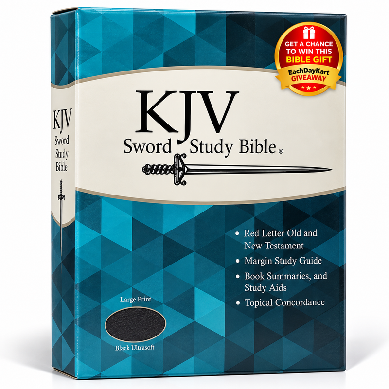 KJV Sword Study Bible Black Bonded Leather Reference Red Letter 12 Point Large Print English Bible