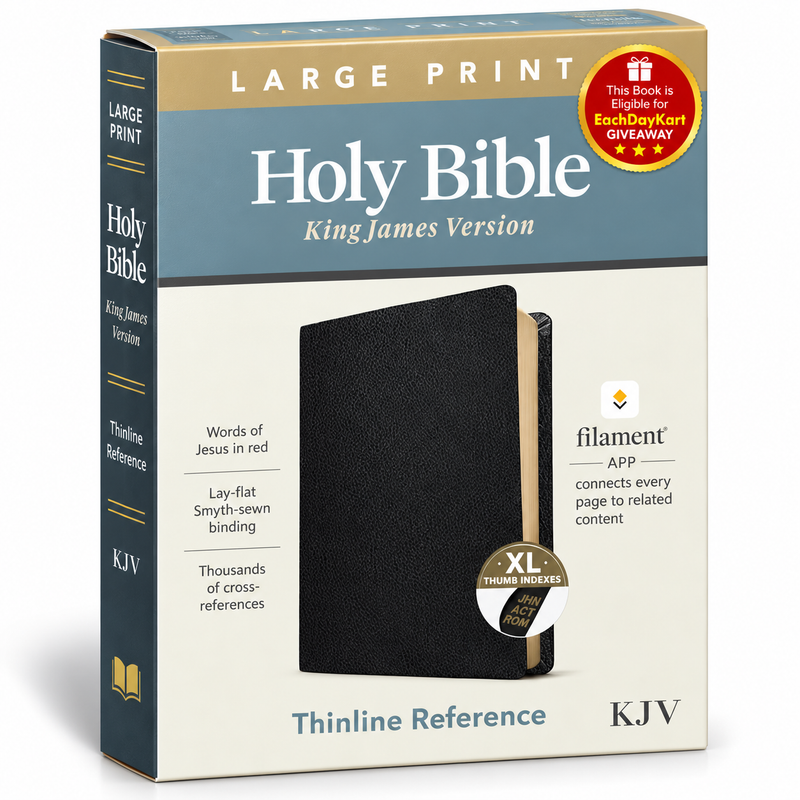 KJV Large Print Thinline Reference Bible Genuine Leather Black Indexed Filament Edition English Christian Books