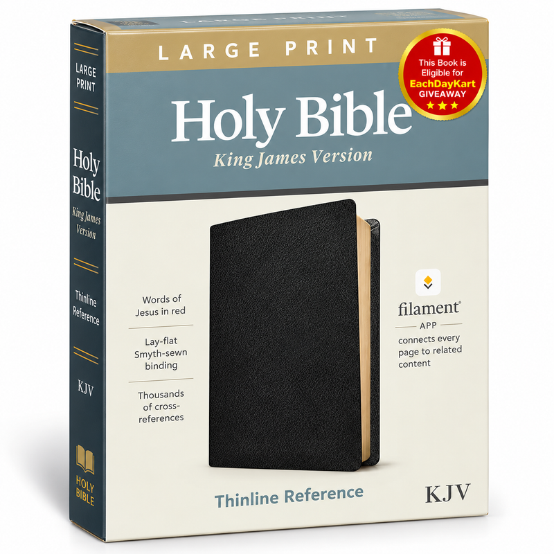 KJV Large Print Thinline Reference Bible Genuine Leather Black Red Letter English Christian Books