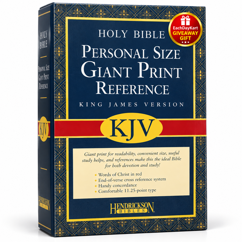 KJV Personal Size Giant Print Reference Bible Black Bonded Leather Red Letter English Bible