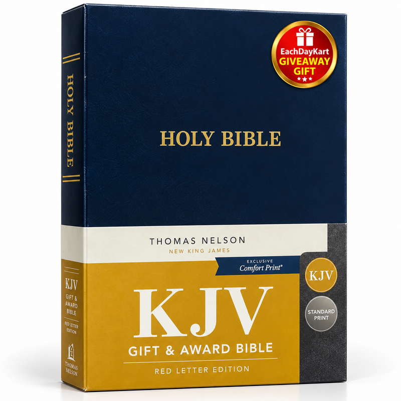 KJV Holy Bible Gift and Award Blue Leather Look Red Letter Comfort Print English Bible