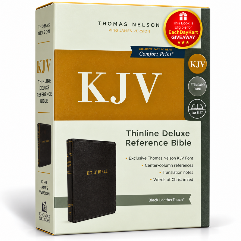KJV Holy Bible Deluxe Thinline with Cross References Black LeatherSoft Red Letter Comfort Print