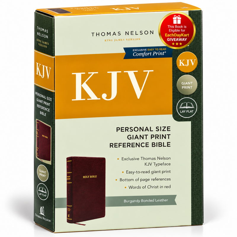 KJV Personal Size Giant Print Reference Bible Burgundy Imitation Leather Red Letter Comfort Print