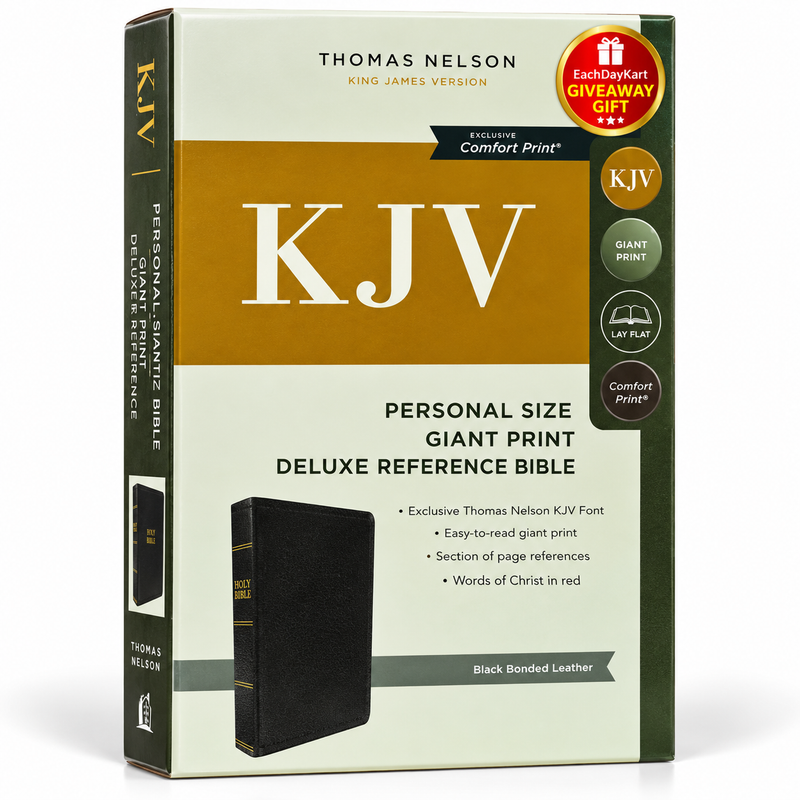 KJV Holy Bible Personal Size Giant Print Reference Black Genuine Leather Red Letter Comfort Print