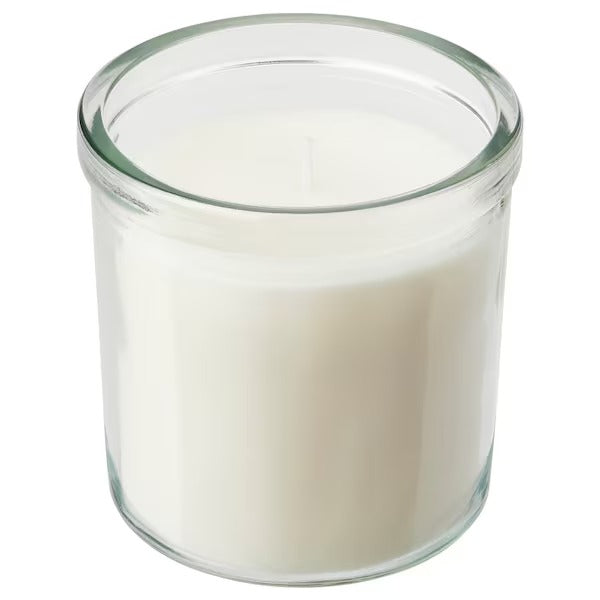IKEA Adlad scented candle in glass scandinavian woods white