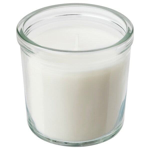 IKEA Adlad scented candle in glass scandinavian woods white