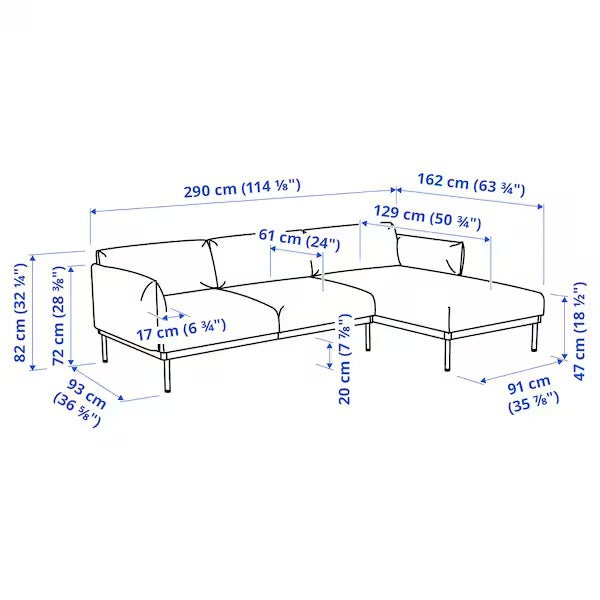 IKEA Applaryd 3 seat sofa with chaise longue