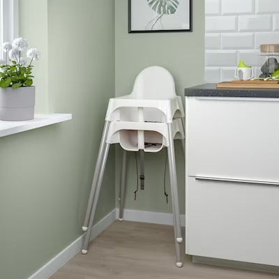 IKEA ANTILOP Highchair with safety belt, white/silver-colour | IKEA Baby chairs & highchairs | IKEA Children's chairs | Eachdaykart
