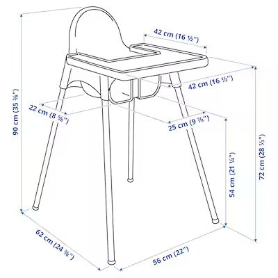 IKEA ANTILOP Highchair with tray, white/silver-colour | IKEA Baby chairs & highchairs | IKEA Children's chairs | Eachdaykart