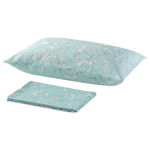 IKEA ASKLONN Flat sheet and pillowcase, Cherry blossom branch/green/white | IKEA Bedsheets | IKEA Home textiles | Eachdaykart