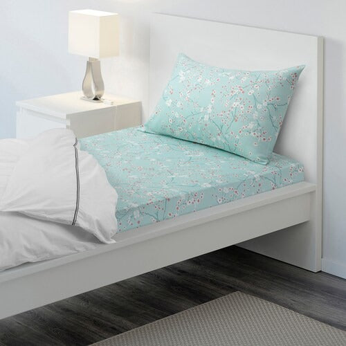 IKEA ASKLONN Flat sheet and pillowcase, Cherry blossom branch/green/white | IKEA Bedsheets | IKEA Home textiles | Eachdaykart
