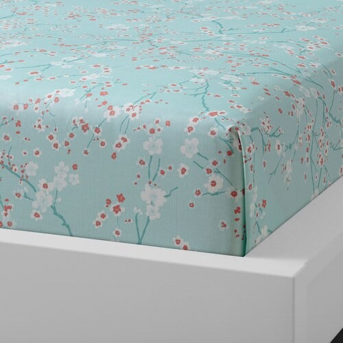 IKEA ASKLONN Flat sheet and pillowcase, Cherry blossom branch/green/white | IKEA Bedsheets | IKEA Home textiles | Eachdaykart
