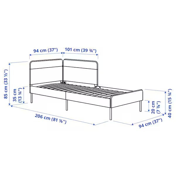 IKEA Blakullen uph bed frame with corner headboard knisa medium blue