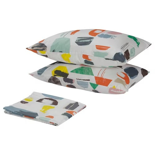 IKEA DOFTKLINT Flat sheet and pillowcase, white/multicolour | IKEA Bedsheets | IKEA Home textiles | Eachdaykart