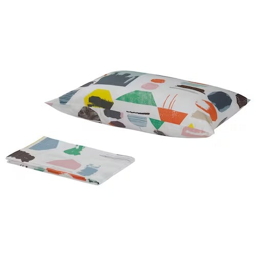 IKEA DOFTKLINT Flat sheet and pillowcase, white/multicolour | IKEA Bedsheets | IKEA Home textiles | Eachdaykart