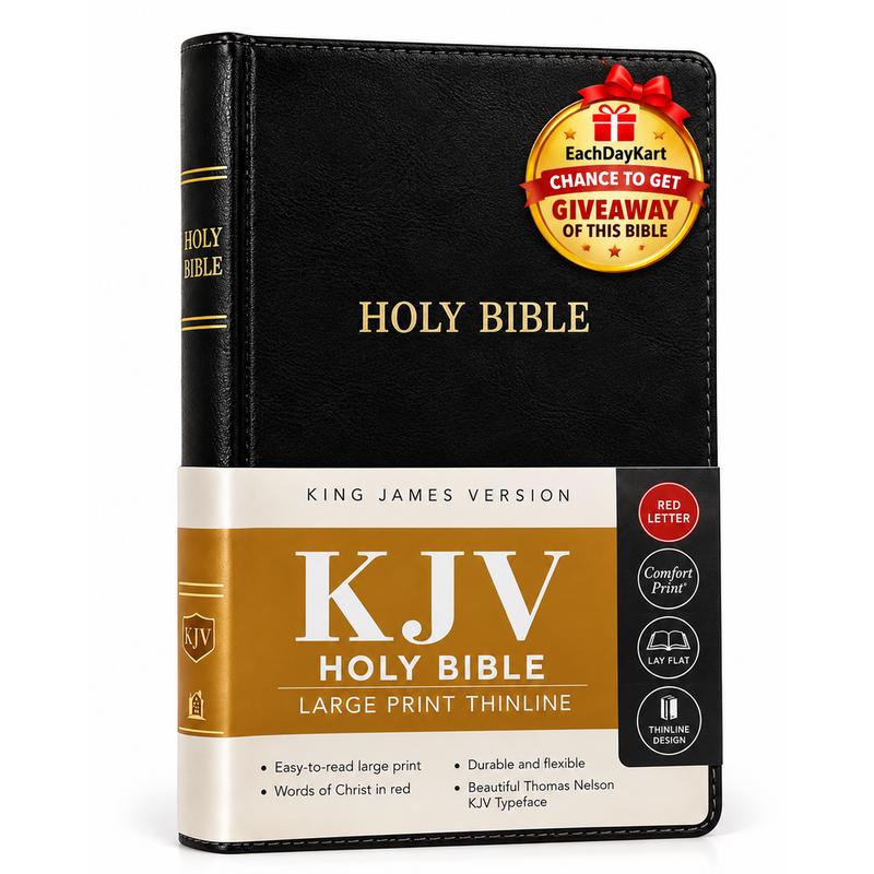KJV Holy Bible Large Print Thinline Black LeatherSoft Red Letter Comfort Print English Bible