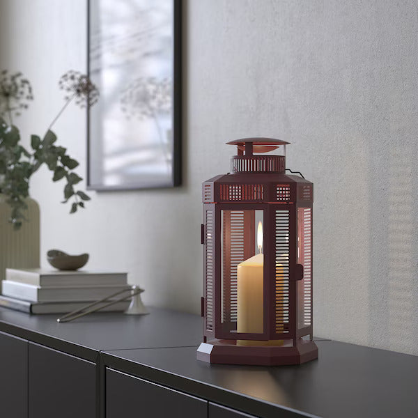 IKEA ENRUM Lantern for pillar candle, in/out, brown-red, 28 cm (11 ") | IKEA Lanterns