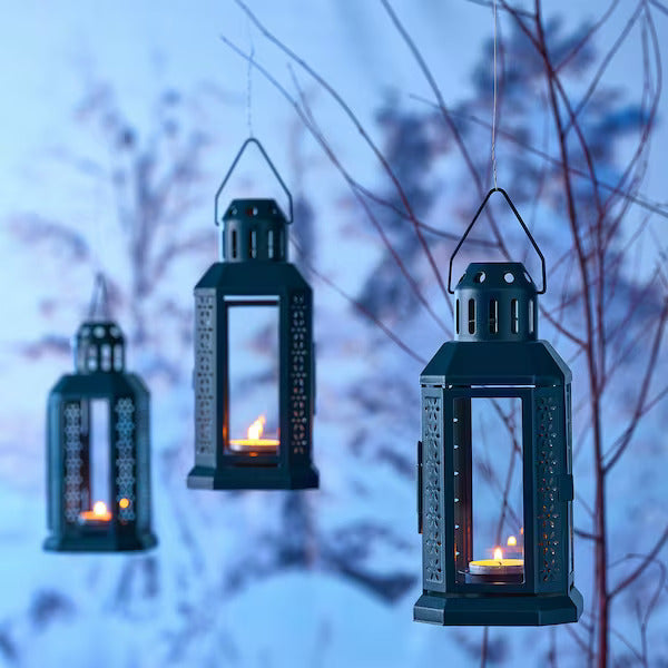 IKEA ENRUM Lantern for tealight, in/outdoor, black-blue, 22 cm (8 ¾ ") | IKEA Lanterns